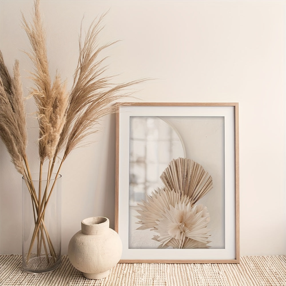Lot de 6 Tableaux Beiges sur Toile – Peintures Murales Pampas, Herbes Séchées, Feuilles, Ventilateurs – Affiches Décoratives Nordiques Sans Cadre