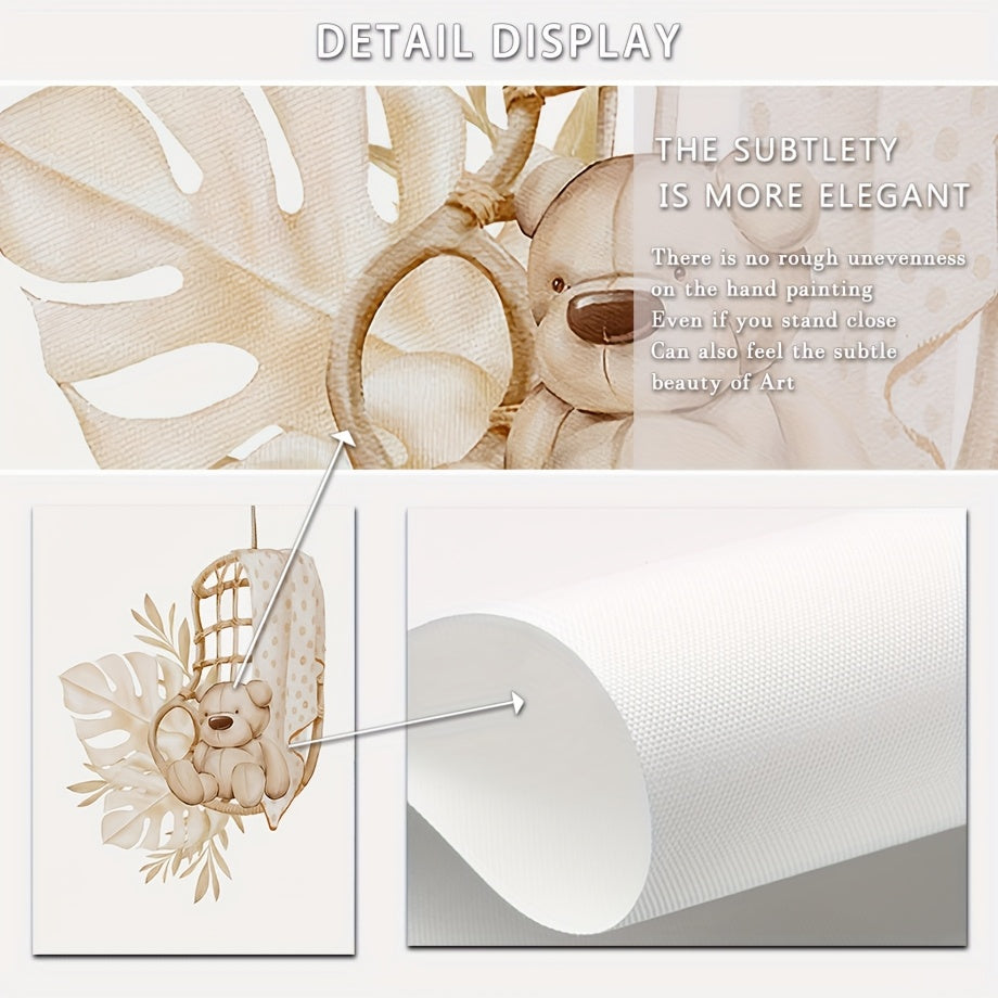 Lot de 3 Tableaux Sans Cadre Boho Chic – Art Déco Classique Animaux Cartoon (Éléphant, Cerf, Ours) – Décoration Murale Enfant, Chambre Bébé, Idée Cadeau Fête des Mères
