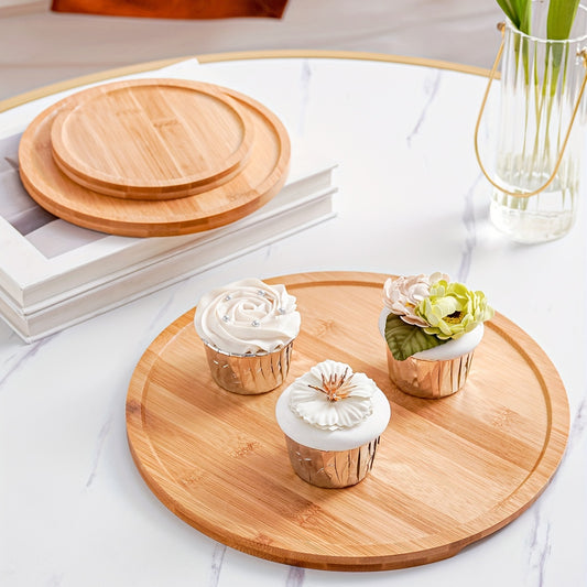 Plateau Rond en Bois – Plateau de Service avec Poignées pour Nourriture, Boissons, Petit-Déjeuner, Desserts, Bijoux, Thé, Cuisine & DécoGrooved Handle, Home Kitchen Supplies