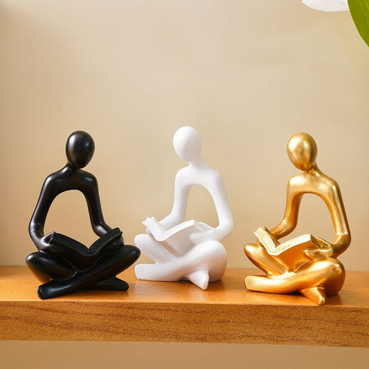 Charmante figurine en résine représentant un amoureux des livres – Disponible en noir, blanc et doré – Parfaite pour la décoration de la maison et de la salle à manger, les fêtes et les vacances