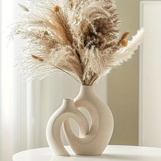 Lot de 2 vases en céramique blanche style bohème nordique pour décoration d'intérieur – Vase creux mat pour mariage, table à manger, salon, bureau, chambre – Vase minimaliste pour centre de table élégant